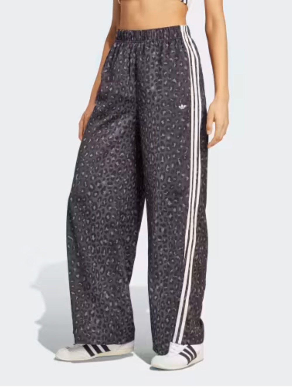 adidas Originals Wide Leg Animal Print Satin Track Pants